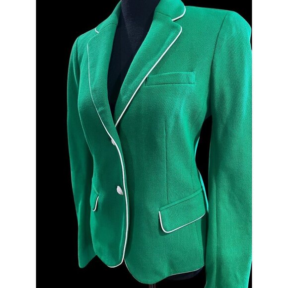 Gap Academy Blazer Womens 0 Green/White Piping Trim FALL ivy league preppy AMERI - Picture 2 of 8